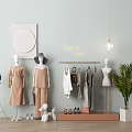 Fashion Show Clothes Hangers with Mannequins Shoes Bags and Plant