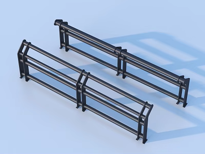 Modern Black Metal Railings with Horizontal Bars and Support Brackets Design 3d model