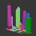 Modern City Skyscrapers with Unique Glass Facades and Green Urban Spaces