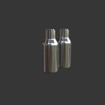Sleek Stainless Steel Pair of Spice Bottles for Kitchen Seasoning Storage 3d model