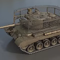 Military Tank Featuring Protective Wire Mesh Turret And Heavy Metal Tracks Design