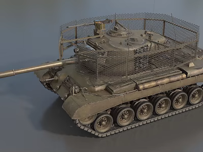 Military Tank Featuring Protective Wire Mesh Turret And Heavy Metal Tracks Design 3d model