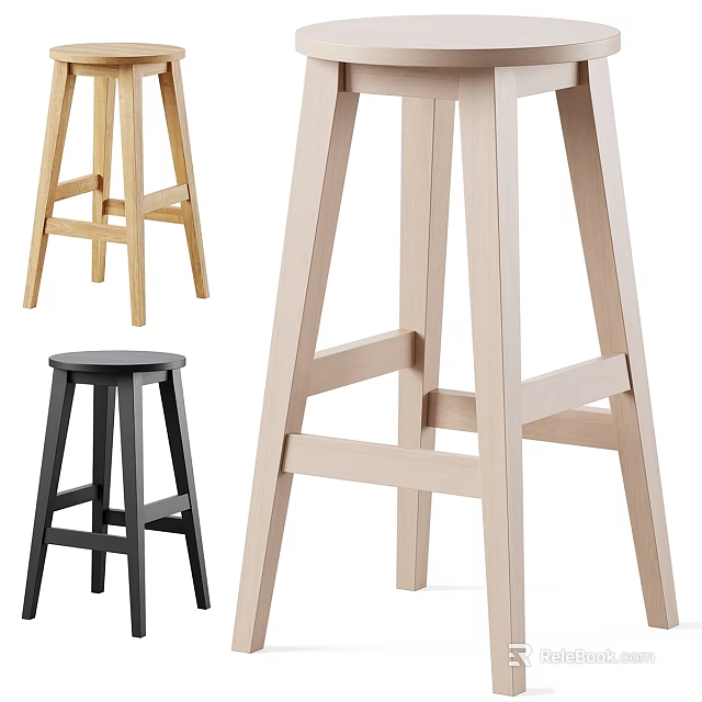 Light Wood And Black Wooden Bar Stool With Modern Simple Design 3d model 