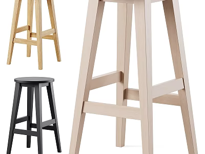 Light Wood And Black Wooden Bar Stool With Modern Simple Design 3d model