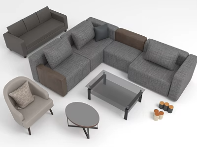 Gray L Shaped Sofa And Coffee Table Set With Glass Top Table Accent Chair Cushions 3d model