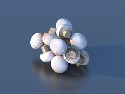 Fresh White Spotted Mushrooms Heap On Blue Background Healthy Food 3d model