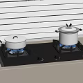 Black Gas Stove With Two Pots Placed Against White Window Blinds 3d model