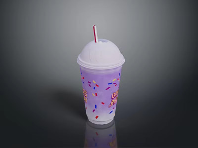 Cool Drink In Purple Cup With White Lid Red White Striped Straw And Colorful Sprinkles 3d model
