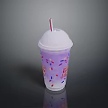 Cool Drink In Purple Cup With White Lid Red White Striped Straw And Colorful Sprinkles