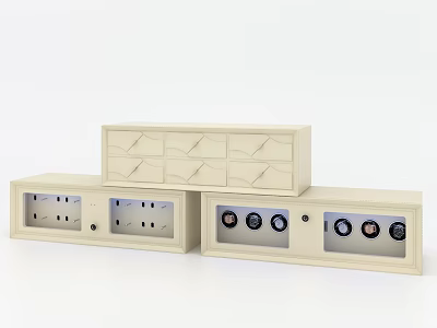 Beige Display Shelves With Drawers And Glass Door Compartments For Showcasing Items 3d model