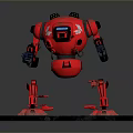 Game Movie Character Red Robot With Weapons Standing On Circular Base 3d model