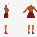 Orange Turtleneck Sweater Red Pleated Skirt With Orange Long Socks Brown High Heels And Sunglasses