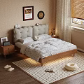 Double Bed With Upholstered Headboard Wooden Frame Nightstands Table Lamp And Cozy Bedroom Rug