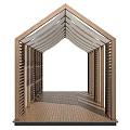 Modern Outdoor Wooden Pergola With Louvered Sides Sloped Roof And Wooden Floor