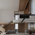 Spacious Duplex Living Room With Wooden Accents And Staircase