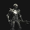 Silver Metallic Sci Fi Humanoid Sculpture Carving With Mechanical Armor And Base 3d model