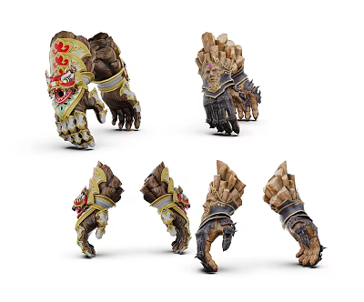 Ornamental Decorative Set With Claw Shaped Designs Golden Brown Hues And Intricate Patterns For Home Decor 3d model