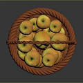Fresh yellow apples in an orange woven basket filled with ripe fruits