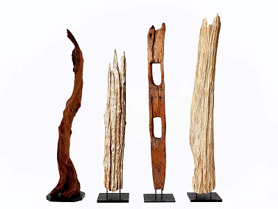 Natural Wooden Decorative Ornament Set With Various Shapes And Black Bases 3d model