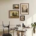 Vintage Decorative Painting Combination Dining Table and Chair Ornaments 3d model