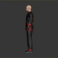 Bald Man in Black and Red Chinese Style Clothing Standing with Arms Outstretched