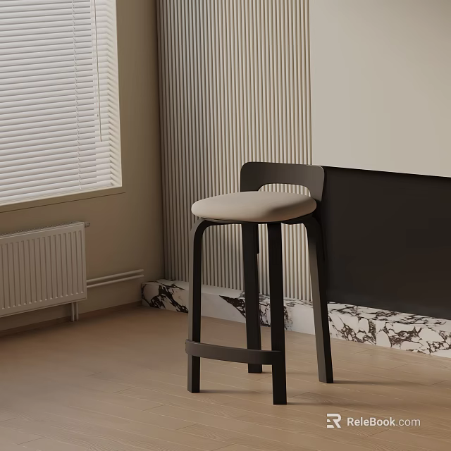 Modern Bar Stool In Room With Striped Wall Wooden Floor And Marble Countertop 3d model 