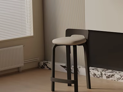 Modern Bar Stool In Room With Striped Wall Wooden Floor And Marble Countertop 3d model