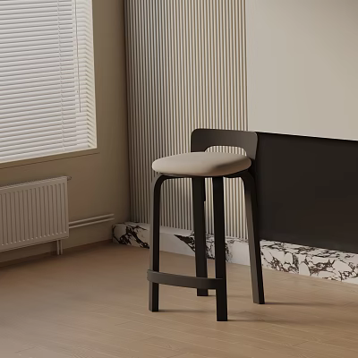 Modern Bar Stool In Room With Striped Wall Wooden Floor And Marble Countertop 3d model