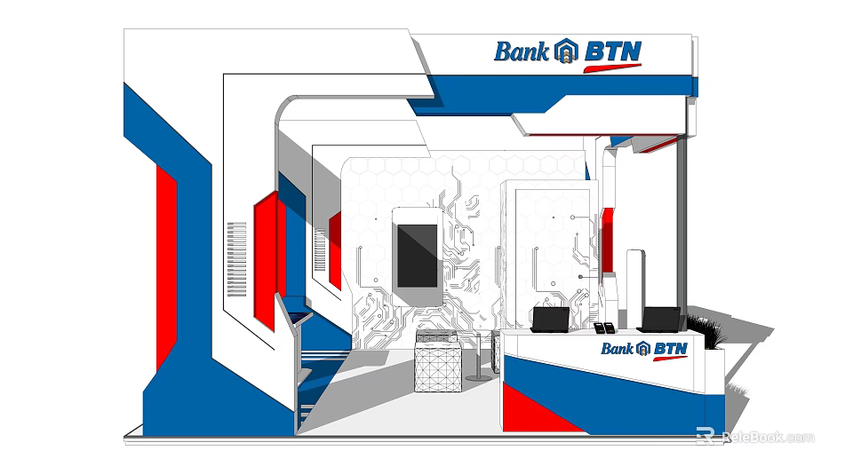 Bank BTN Branch Interior Design With Counter Digital Display And Modern Layout 3d model 