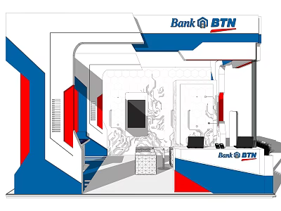 Bank BTN Branch Interior Design With Counter Digital Display And Modern Layout 3d model