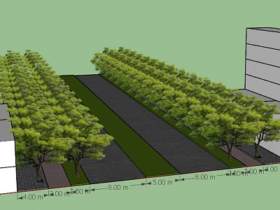 Urban Road Facilities Featuring Lined Trees Sidewalk And Adjacent Buildings Layout 3d model