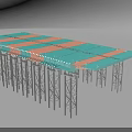 Bridge Undercarriage Structure With Steel Support Frames Blue Deck And Orange Beams