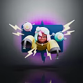 Glowing Animated Character With Pink Hair Headphones And Lightning Effects Near Electric Creature