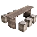 Modern Wooden Table with Square Stools Minimalist Home Furniture Set