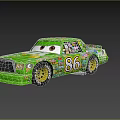 Green Race Car With Number 86 Cartoon Eyes And Decorative Stickers On Body