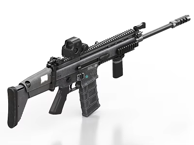 Tactical Black Rifle With Optical Sight And Magazine For Military Firearm Use 3d model