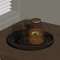 Wooden Tray Holding Glass Pitcher With Wooden Lid Lemon Slices And Glass Mugs