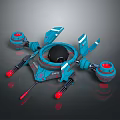 Blue Futuristic Drone Model Featuring Red Lights And Rotor Blades 3d model