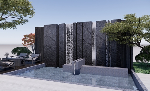 modern landscape wall waterscape wall 3d model