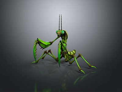 Detailed Green Praying Mantis Figure With Serrated Forelegs And Antennae 3d model