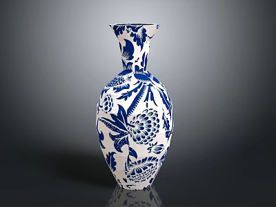 Blue and White Handcrafted Sculpted Vase with Intricate Floral Patterns 3d model