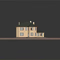 Cartoon House With Green Roof Beige Walls Windows Chimneys And Green Grass