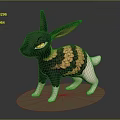 Fantasy Rabbit Creature With Black Body Orange Ears Scaled Pattern Yellow Eyes On Circular Base