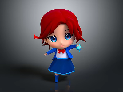 Cartoon Woman With Red Hair And Blue Eyes Wearing Blue Dress Holding Blue Object 3d model