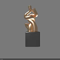 Modern Golden Curved Decorative Ornament Set With Black Square Base
