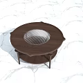 Round Wooden Coffee Table With Mesh Top Design And Slim Legs On Marble Floor