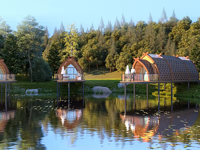 Lakeside Boutique Villa Architecture Featuring Overwater Design Woodland Surroundings And Scenic Reflection 3d model