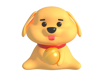 Cute Yellow Puppy Plush Toy With Red Collar Holding Yellow Ball 3d model