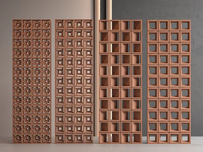 Wooden Partition Room Dividers With Various Decorative Grid Patterns For Interior Spaces 3d model