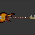 Electric Bass With Orange Red Gradient Body Black Neck White Fret Markers And Gray Background